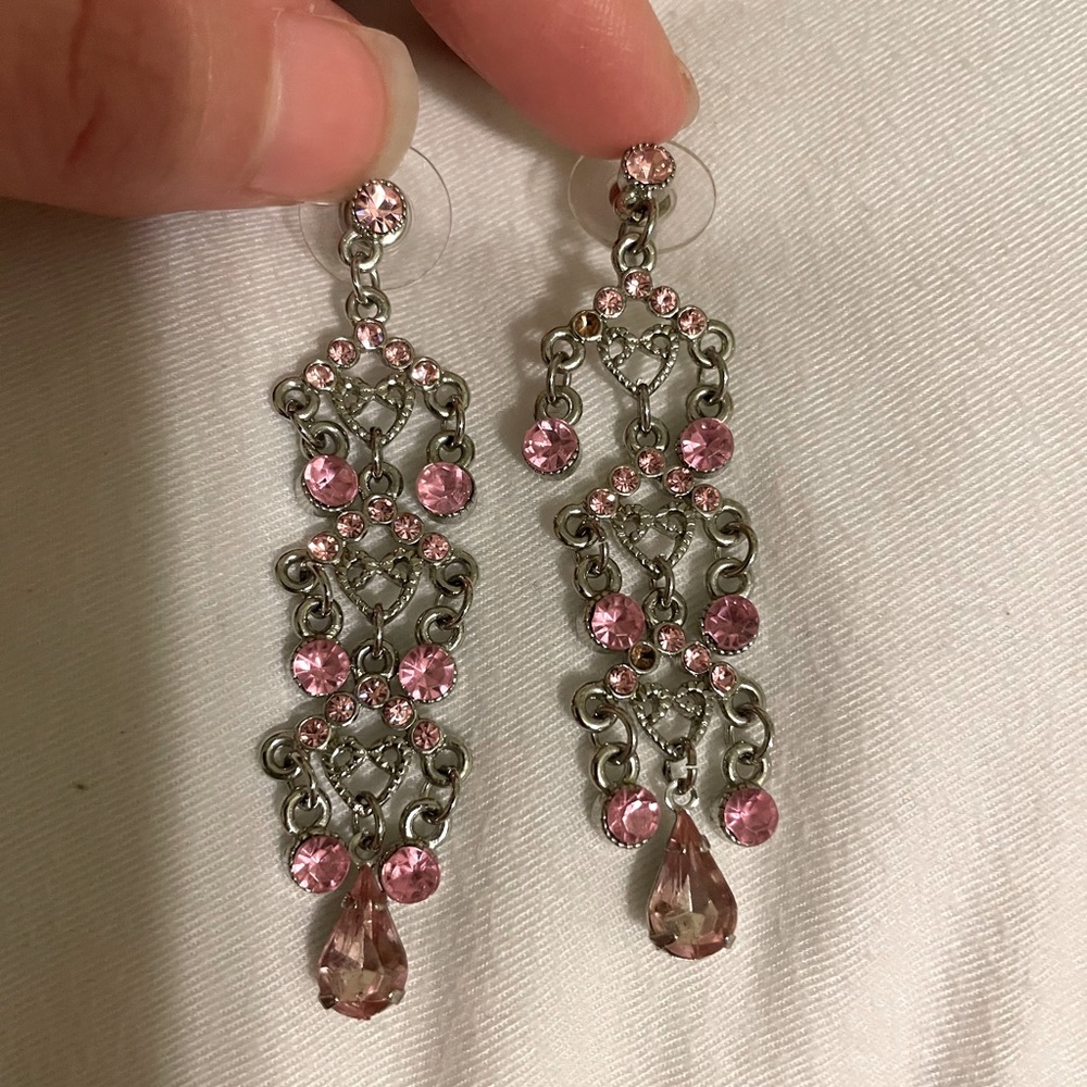 Sterling silver and pale pink costume earrings.